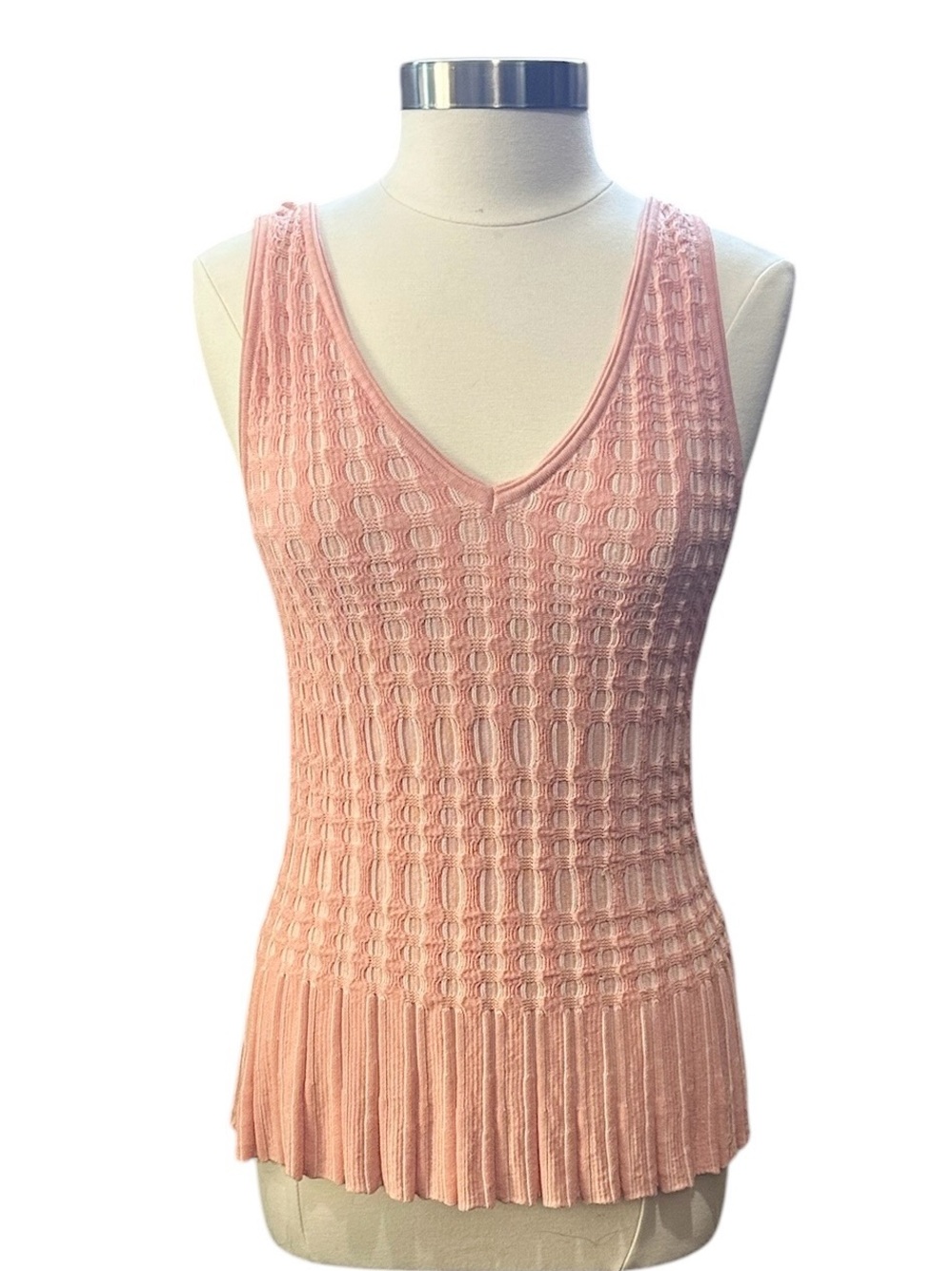 White House Black Market Pink Peach Peplum Cable Knit V-Neck Top Stretchy
